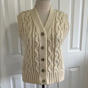 Vintage Aran Fisherman Wool Cream Cable Knit Sweater Vest
